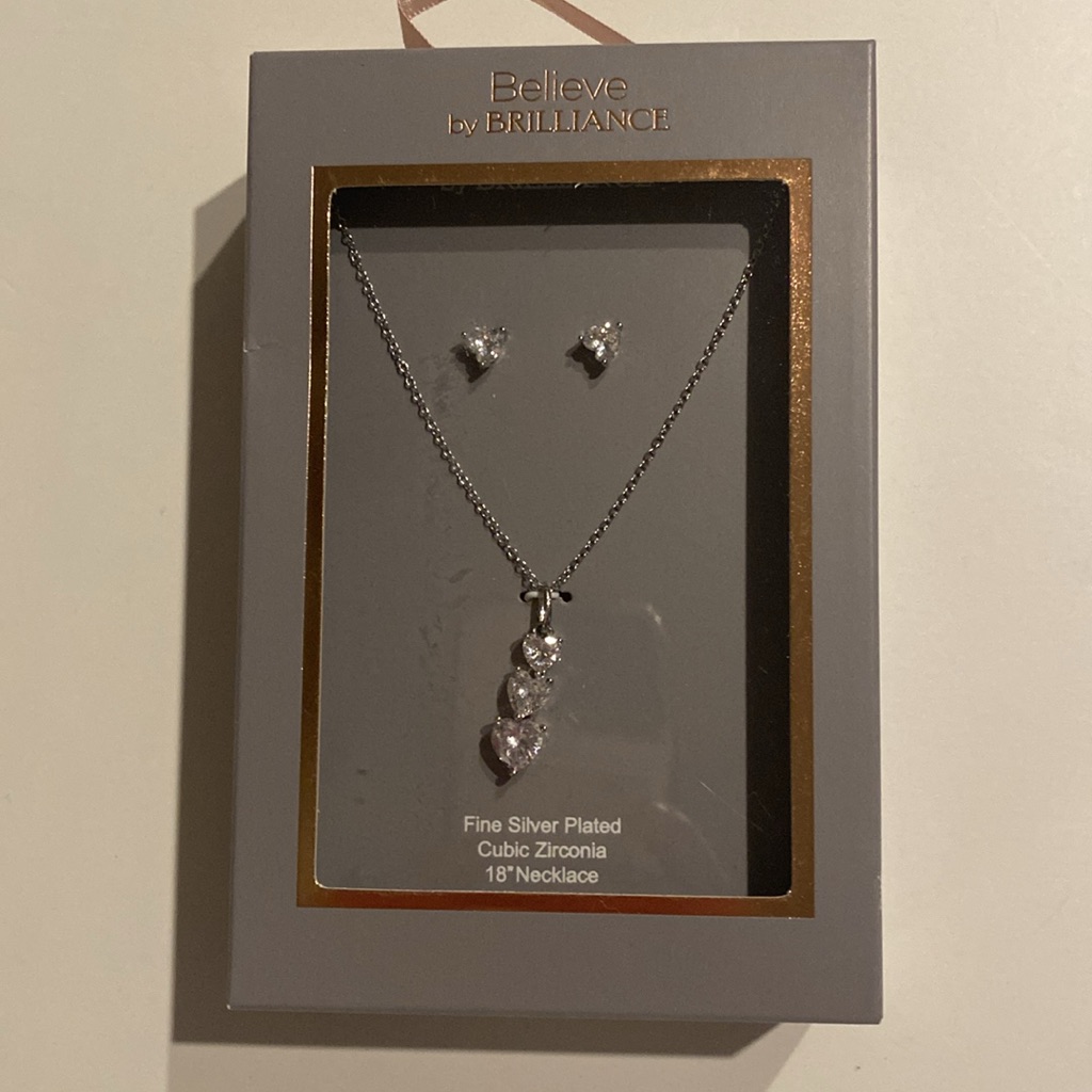 Believe Cubic Zirconia Heart Necklace Set New